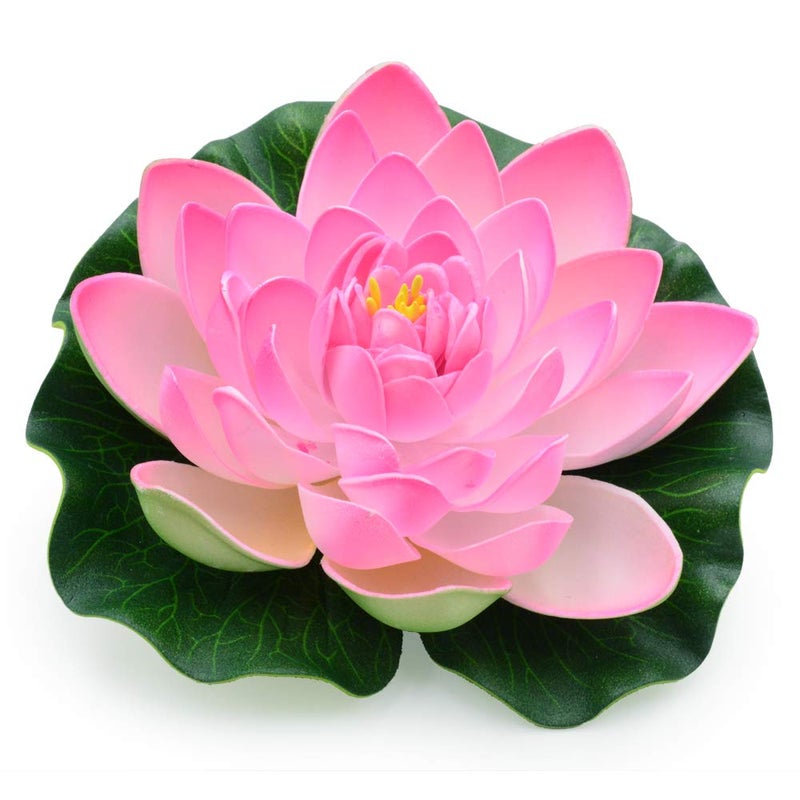 Famgee 7 Inches Artificial Lifelike Floating Foam Lotus Flower Water Lily for Garden Pond Decor, Set of 6 (Pink) - Image 2